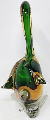 Murano Italy Hand Blown Venetian Glass 8.5 Swan Duck Amber Teal Green LOVELY