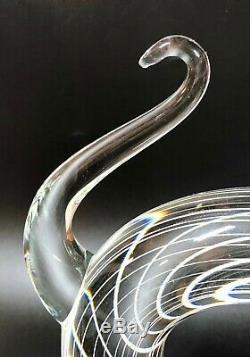 Murano Italy Licio Zanetti Signed Modernistic Clear Glass With White Stripes Cat