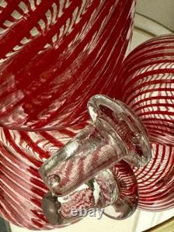 Murano, Italy VTG Hand Blown by Maestro Mellara, Luigi Red Striped Glass Bottle