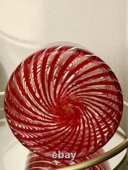 Murano, Italy VTG Hand Blown by Maestro Mellara, Luigi Red Striped Glass Bottle