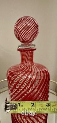 Murano, Italy VTG Hand Blown by Maestro Mellara, Luigi Red Striped Glass Bottle