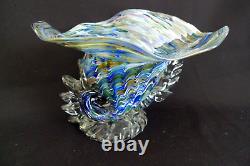 Murano Italy Venetian Hand Blown Art Glass Swirl Conch Shell Bowl Vase Signed