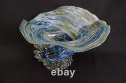 Murano Italy Venetian Hand Blown Art Glass Swirl Conch Shell Bowl Vase Signed