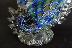 Murano Italy Venetian Hand Blown Art Glass Swirl Conch Shell Bowl Vase Signed