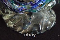Murano Italy Venetian Hand Blown Art Glass Swirl Conch Shell Bowl Vase Signed