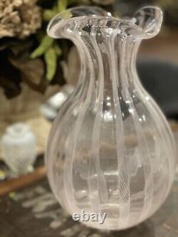 Murano, Italy Venetian Latticino Filigrana Hand Blown Vase 12 Tall (vintage)