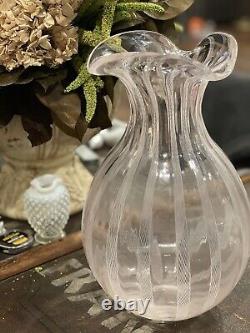 Murano, Italy Venetian Latticino Filigrana Hand Blown Vase 12 Tall (vintage)