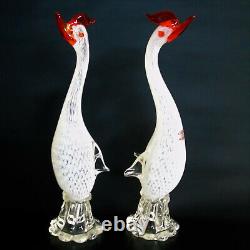 Murano Italy WHITE BIRD PAIR Venetian Art Glass Geese Rooster Egret LG FIGURINES