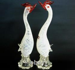 Murano Italy WHITE BIRD PAIR Venetian Art Glass Geese Rooster Egret LG FIGURINES