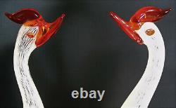 Murano Italy WHITE BIRD PAIR Venetian Art Glass Geese Rooster Egret LG FIGURINES