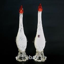 Murano Italy WHITE BIRD PAIR Venetian Art Glass Geese Rooster Egret LG FIGURINES