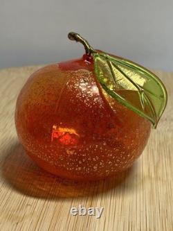 Murano Italy art glass hand blown red orange fruit figurine withgold flecks set 3