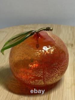 Murano Italy art glass hand blown red orange fruit figurine withgold flecks set 3