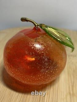 Murano Italy art glass hand blown red orange fruit figurine withgold flecks set 3