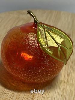 Murano Italy art glass hand blown red orange fruit figurine withgold flecks set 3