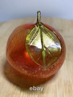 Murano Italy art glass hand blown red orange fruit figurine withgold flecks set 3