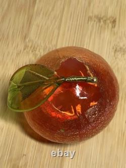 Murano Italy art glass hand blown red orange fruit figurine withgold flecks set 3