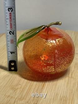 Murano Italy art glass hand blown red orange fruit figurine withgold flecks set 3