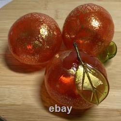 Murano Italy art glass hand blown red orange fruit figurine withgold flecks set 3