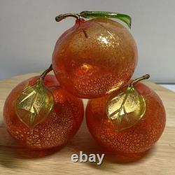 Murano Italy art glass hand blown red orange fruit figurine withgold flecks set 3