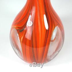 Murano Large 11 Hand Blown Cased Art Glass Finestre Window Vase Orange Swirl