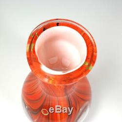 Murano Large 11 Hand Blown Cased Art Glass Finestre Window Vase Orange Swirl