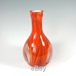 Murano Large 11 Hand Blown Cased Art Glass Finestre Window Vase Orange Swirl