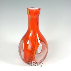 Murano Large 11 Hand Blown Cased Art Glass Finestre Window Vase Orange Swirl