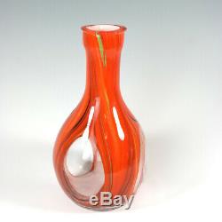 Murano Large 11 Hand Blown Cased Art Glass Finestre Window Vase Orange Swirl