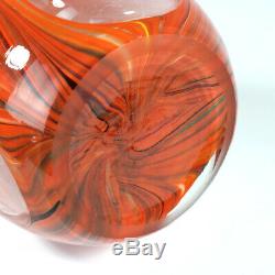 Murano Large 11 Hand Blown Cased Art Glass Finestre Window Vase Orange Swirl