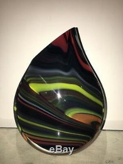 Murano Large Vintage Multicolor Sommerso Art Glass Vase Signed Glass Studio MCM