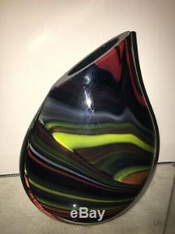 Murano Large Vintage Multicolor Sommerso Art Glass Vase Signed Glass Studio MCM