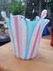 Murano Latticino Blue & Pink Ribbon Glass Handkerchief Vase Italy Hand Blown
