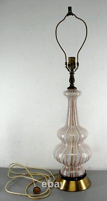 Murano Latticino Hand Blown Ribbon Art Glass Lamp Pink Gold White Spiral 24 Vtg