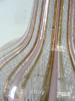 Murano Latticino Hand Blown Ribbon Art Glass Lamp Pink Gold White Spiral 24 Vtg