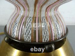 Murano Latticino Hand Blown Ribbon Art Glass Lamp Pink Gold White Spiral 24 Vtg