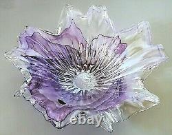 Murano Lavorazione Arte Glass Bowl Purple Swirl Italy Large Hand Blown Vintage