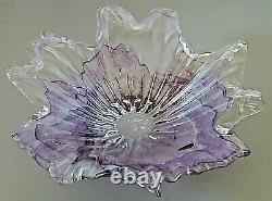 Murano Lavorazione Arte Glass Bowl Purple Swirl Italy Large Hand Blown Vintage