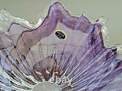 Murano Lavorazione Arte Glass Bowl Purple Swirl Italy Large Hand Blown Vintage