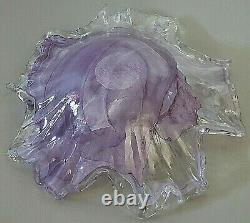 Murano Lavorazione Arte Glass Bowl Purple Swirl Italy Large Hand Blown Vintage