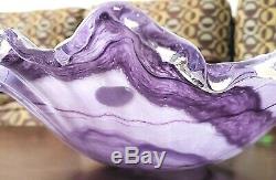 Murano Lavorazione Arte Glass Bowl Purple Swirl Italy Large Hand Blown Vintage