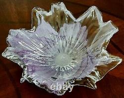 Murano Lavorazione Arte Glass Bowl Purple Swirl Italy Large Hand Blown Vintage