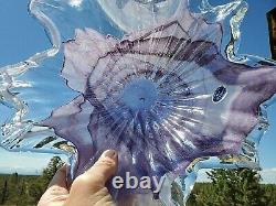 Murano Lavorazione Arte Glass Bowl Purple Swirl Italy Large Hand Blown Vintage