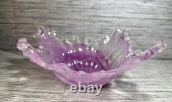 Murano Lavorazione Arte Hand Blown Light Purple Glass Centerpiece Art Bowl