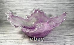Murano Lavorazione Arte Hand Blown Light Purple Glass Centerpiece Art Bowl
