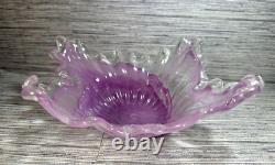 Murano Lavorazione Arte Hand Blown Light Purple Glass Centerpiece Art Bowl