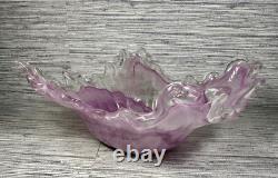Murano Lavorazione Arte Hand Blown Light Purple Glass Centerpiece Art Bowl