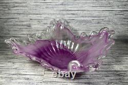 Murano Lavorazione Arte Hand Blown Light Purple Glass Centerpiece Art Bowl