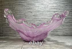 Murano Lavorazione Arte Hand Blown Light Purple Glass Centerpiece Art Bowl Murano Lavorazione Arte Hand Blown Light Purple Glass Centerpiece Art Bowl