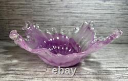 Murano Lavorazione Arte Hand Blown Light Purple Glass Centerpiece Art Bowl